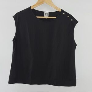 Anne Klein Black Muscle Tee with Button Accents